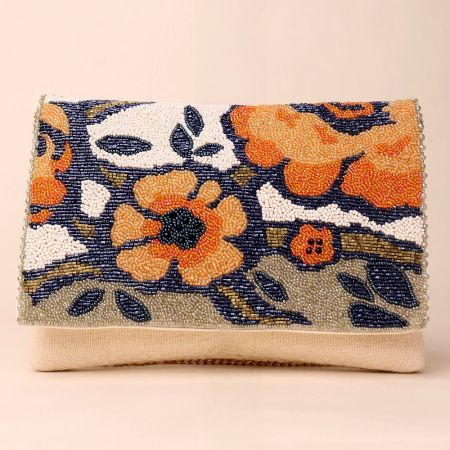 Floral Reverie Hand-Beaded Sling Clutch with Chain Strap