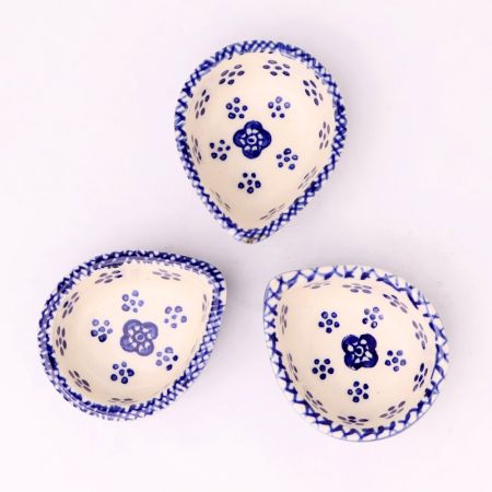 Pack of 3 Designer Blue and White Ceramic Diwali Diya For Temple Decoration