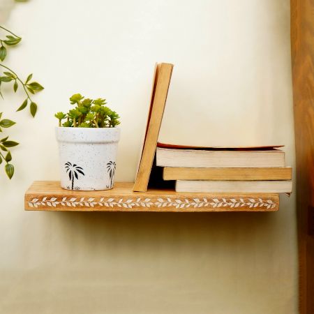 Handcrafted Wooden Wall Shelf with Leaf Design