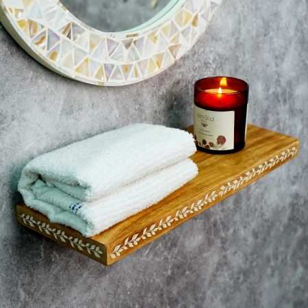 Handcrafted Wooden Wall Shelf with Leaf Design