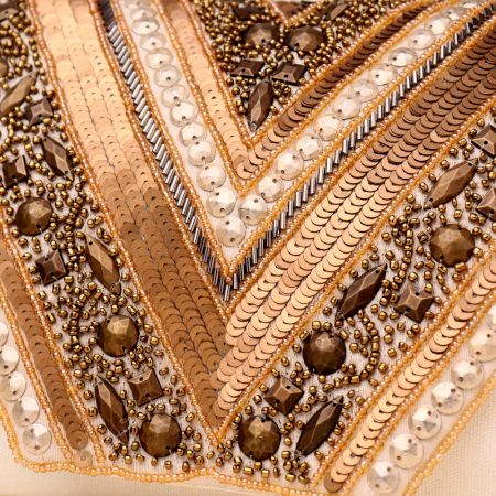 Golden Mirage Hand-Embroidered Party Clutch with Chain Strap