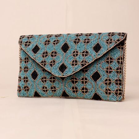 Midnight Tapestry Beaded Clutch with Elegant Chain Strap