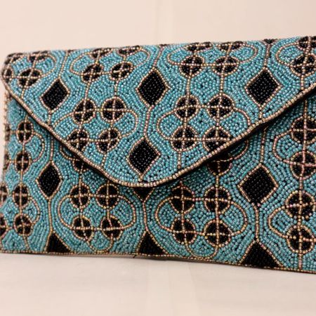 Midnight Tapestry Beaded Clutch with Elegant Chain Strap