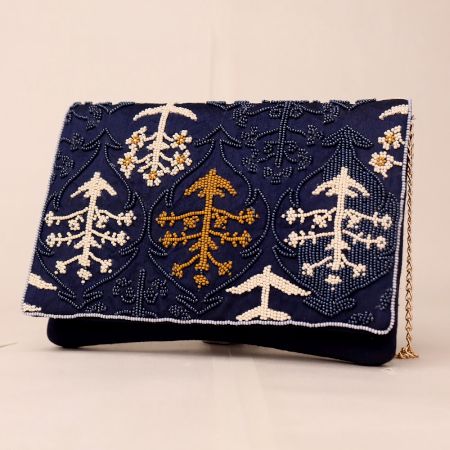Twilight Canopy Hand-Beaded Clutch with Chain Strap