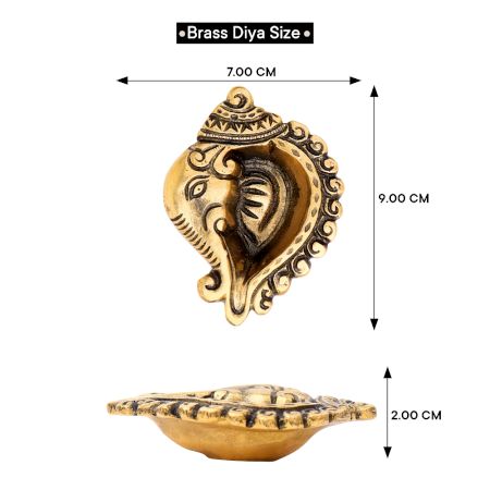 Handmade Brass Golden Ganesha Conch Design Diwali Diya