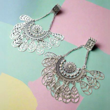 Silver Oxidised Round Jhumka Earrings