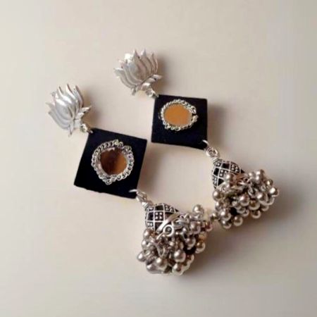 Black And Silver Mirror Everyday Earrings