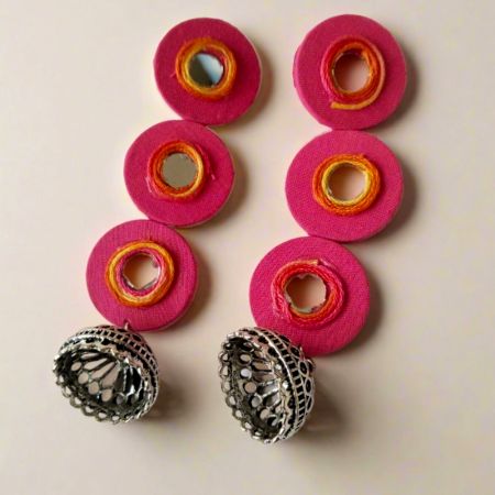Three Drops Pink Mirror Fabric Long Earrings