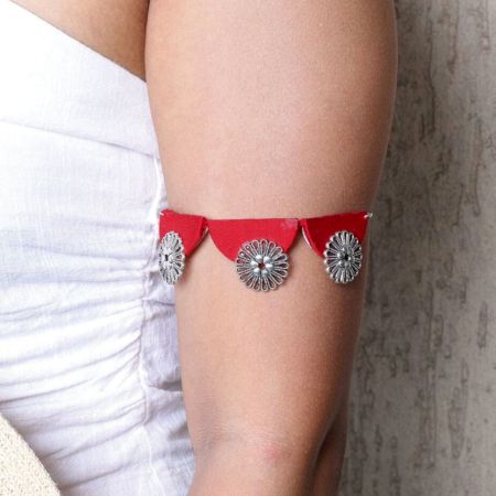 Red And Oxidized Silver Choker For Women