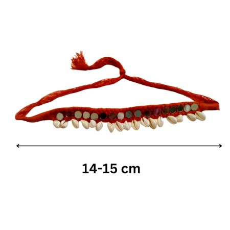 Red Threads And Mirror Shell Choker Necklace Adjustable