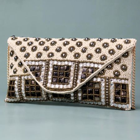 Gilded Mosaic Beaded Clutch with Luxe Chain Strap