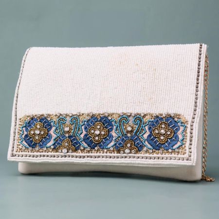 Imperial Bloom Hand-Beaded Clutch with Chain Strap