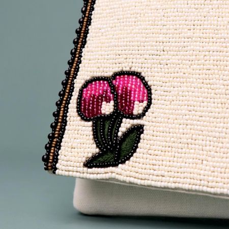 Blush Bloom Minimalist Beaded Clutch with Chain Strap