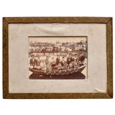 Indian Painting Of Boat Riding Sitting Many Family Members From Banaras
