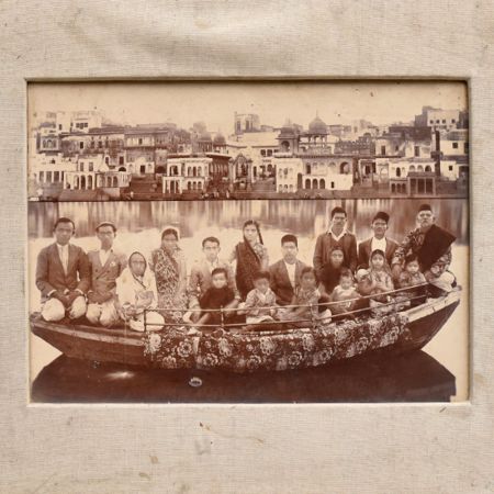 Indian Painting Of Boat Riding Sitting Many Family Members From Banaras