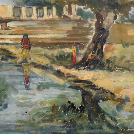 Painting Of Beautiful And Attractive Of Temple With Wooden Frame