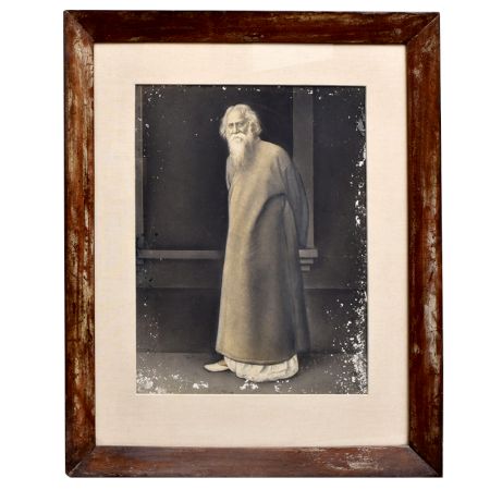 Vintage Photograph Of Rabindranath Tagore In Original Wooden Frame