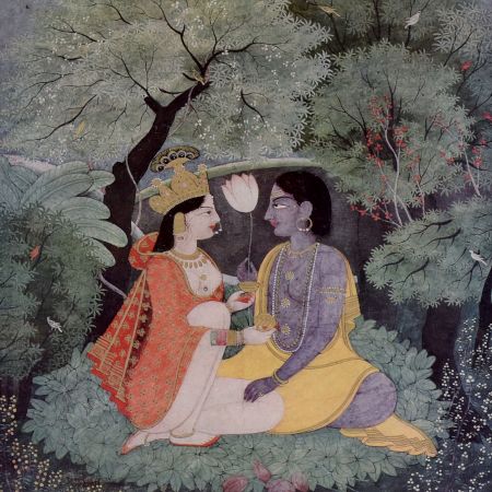 Radha and Krishna in the Forest Kangra School Framed Paper Print with Poem by Chandi Das