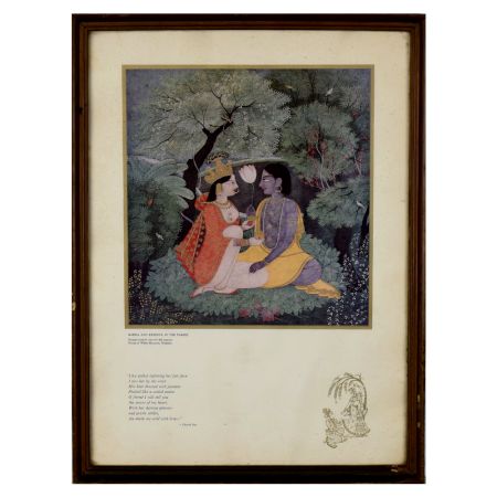 Radha and Krishna in the Forest Kangra School Framed Paper Print with Poem by Chandi Das