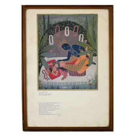 The Night of Love Radha and Krishna Mewar School Framed Paper Print with Poem by Vidyapati