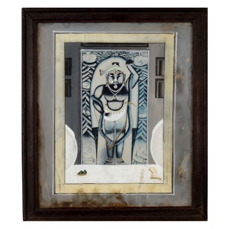 Nathdwara Shrinathji Din ke Darshan Traditional Monochrome Paper Painting Framed