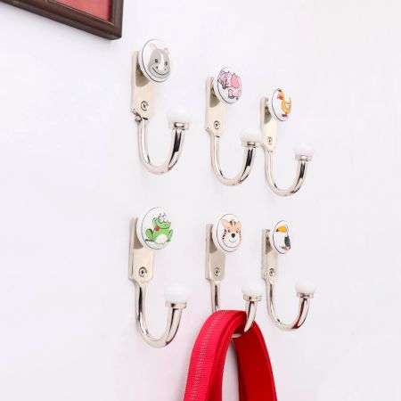 Multicolor Handmade Ceramic Animals Kids Wall Hooks-Pack of 6