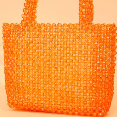 Handmade Orange Beaded Tote Bag – Stylish Transparent Bead Handbag for Women
