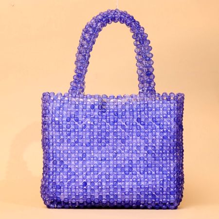 Handmade Blue Beaded Tote Bag – Stylish Transparent Bead Handbag for Women