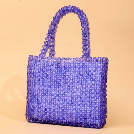 Handmade Blue Beaded Tote Bag – Stylish Transparent Bead Handbag for Women