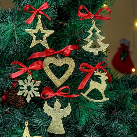 Handmade Golden Aluminium Christmas Ornaments - Set of 6