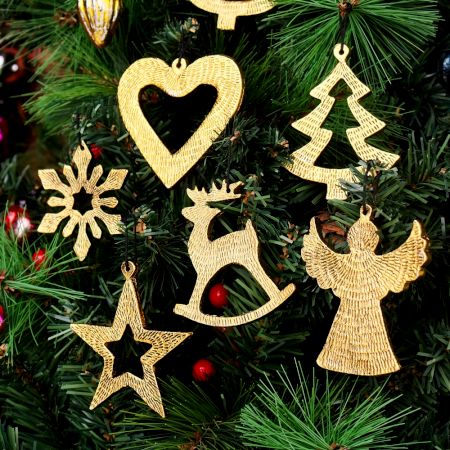 Handmade Golden Aluminium Christmas Ornaments - Set of 6