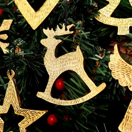 Handmade Golden Aluminium Christmas Ornaments - Set of 6