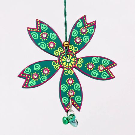Handmade Wooden Flower Wall Hanging for Home Decor - Green, Black, Red, Blue