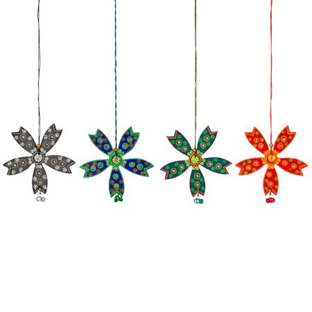 Handmade Wooden Flower Wall Hanging for Home Decor - Green, Black, Red, Blue