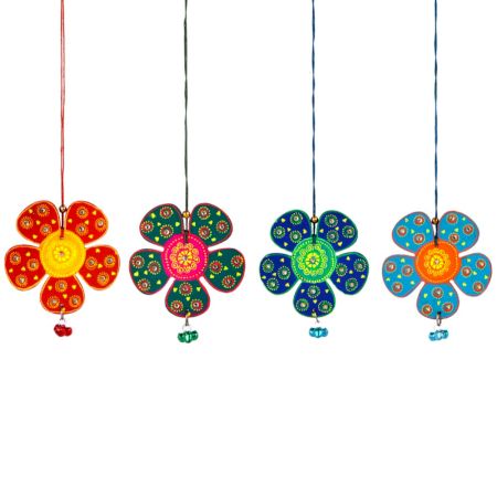 Handmade Wooden Flower Wall Hanging - Red-Yellow, Green-Pink, Blue-Green, Sky Blue-Orange