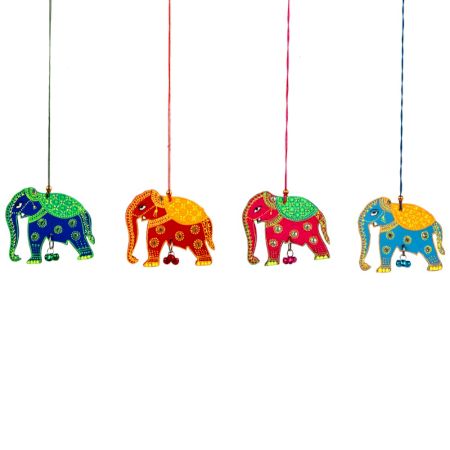 Handmade Wooden Elephant Wall Hanging - Blue-Green, Red-Yellow, Sky Blue-Orange, Pink-Green