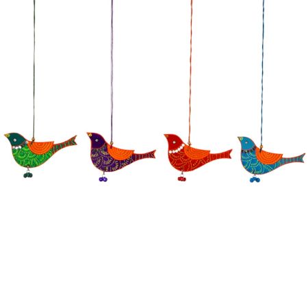 Handmade Wooden Bird Wall Hanging for Home Decor - Red, Purple, Green, Blue