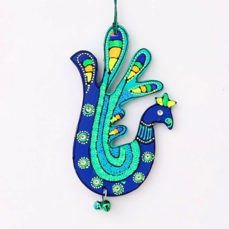 Handmade Wooden Peacock Wall Hanging - Blue-Green, Yellow-Blue, Orange-Purple, Pink-Green