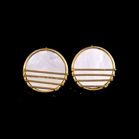 Handmade Brass Dangle Earrings with Mother of Pearl and 22k Gold Plating