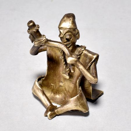 Folk Chinese Art Male Sitting and Smoking Chillum