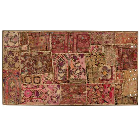 Handmade Vintage Patchwork Embroidered Wall Hanging with Mirror Work