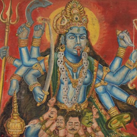 Traditional Cloth Painting of Goddess Kali in Wooden Frame