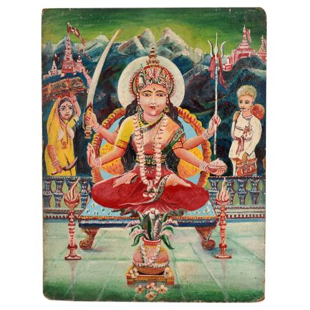 Oil Painting on Hardboard of Goddess Santoshi Mata in Divine Form