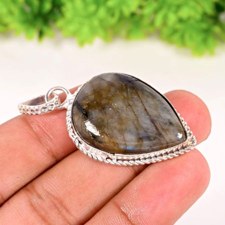 Silver Plated Brass Pear Shaped Labradorite Necklace for Women Gift Jewelry