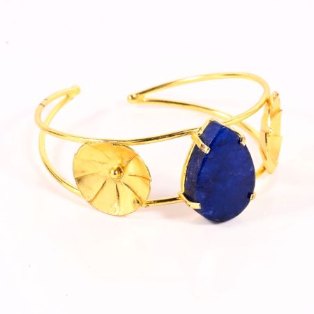 Handmade Brass Designer Bracelet with Blue Agate Gemstone for Women