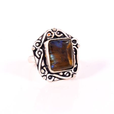 Handmade Oxidized Ring with Labradorite Gemstone for Women