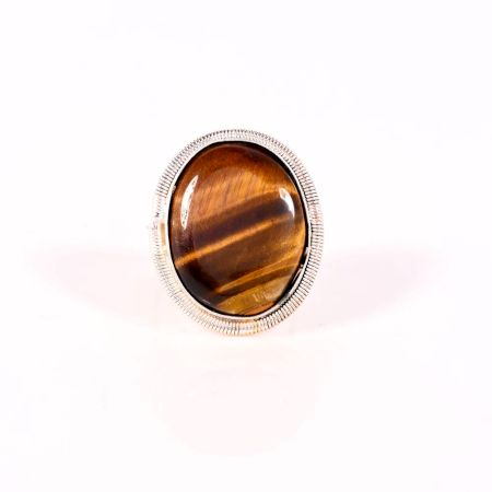 Handmade Oxidized Ring with Oval Tiger Eye Gemstone for Women
