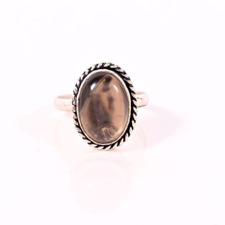 Handmade Oxidized Brass Ring with Smoky Quartz Gemstone