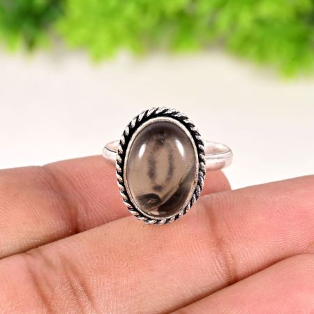 Handmade Oxidized Brass Ring with Smoky Quartz Gemstone