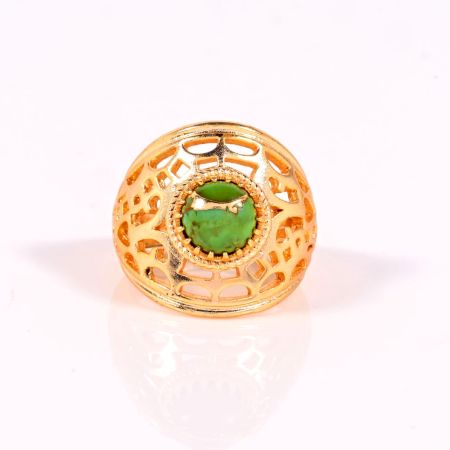 Handmade Copper Turquoise Gemstone Ring in Brass Designer Jewelry